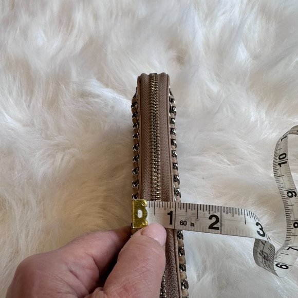 Karen Millen Wallet Calf Leather Full Zip Center Accordion Nude Tan Braid #GK116 - Picture 14 of 14